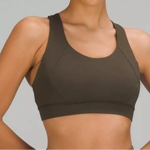 LuLulemon energy bra, medium support, in olive green.